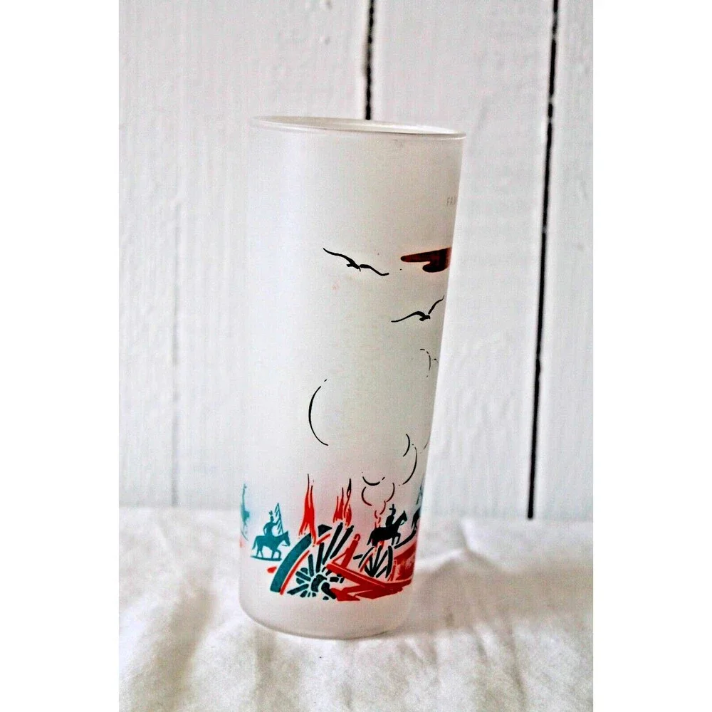 Knox Oil Famous Oklahoma Indians Geronimo Apachie Blue Eagle Frosted Glass 6